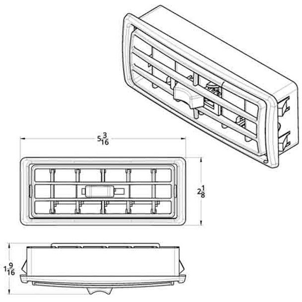 Chrome AC Vent, Center For Kenworth T600, T800, W900B & W900L 2002-2005