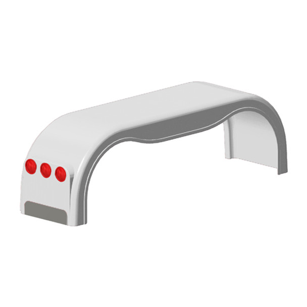 101.50 Inch Passenger Side Fiberglass White Gel Coat Full Fender W/ High Light Panel