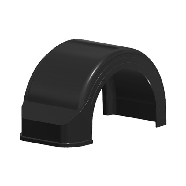 Black Fiberglass Single Axle Fender With Wide Trim & Light Box- Passenger Side