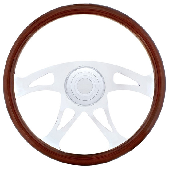 18 Inch Chrome 4 Spoke Wood Steering Wheel Kit - Boss Style