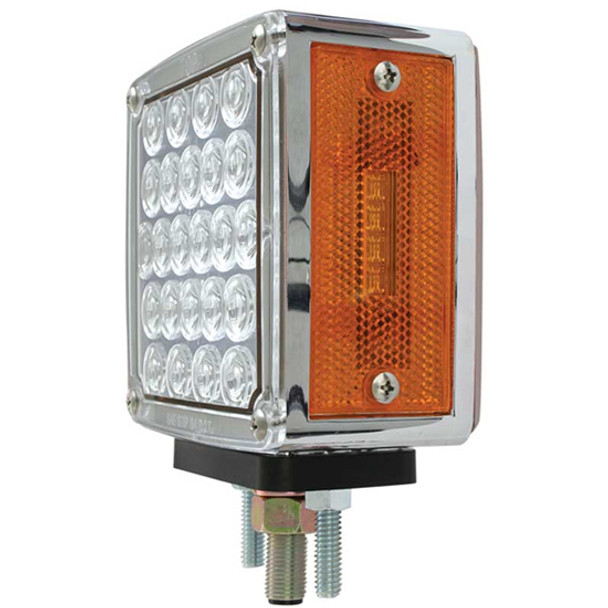 Passenger Side Square Double Face LED Pedestal Light- Amber/ Red LED with Clear Lens