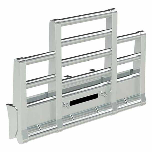 Peterbilt 589 16 Inch Super Road Train Grille Guard W/ Eyebolts, Rake With Balusters & Row Of 2 Inch Lights By Herd
