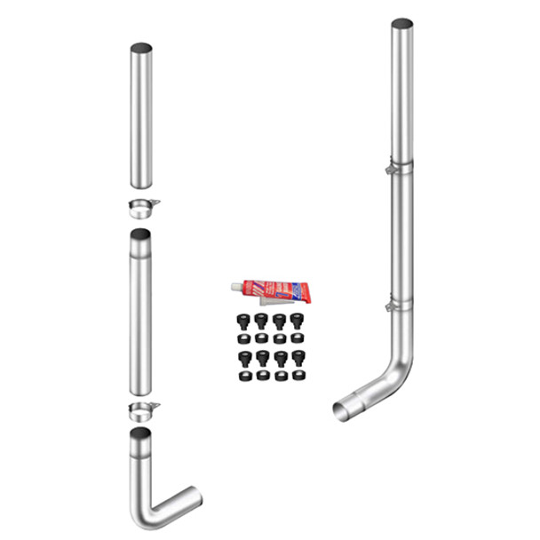 7 X 102 Inch Non-Unibilt Flat Top Exhaust Kit W/ 7 Inch Long Drop Elbows, W/ Out Tee & 55 Inch Center Spool By Lincoln Chrome Fits Peterbilt 378 & 379
