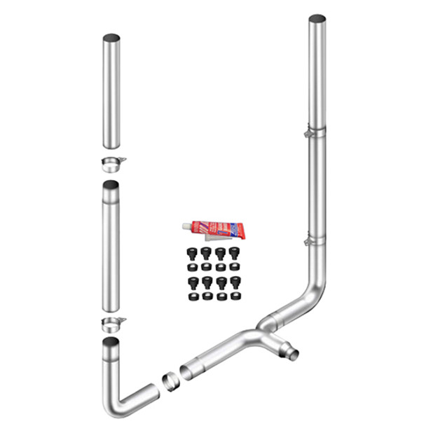 7 X 118 Inch Non-Unibilt Flat Top Exhaust Kit W/ 7 Inch Long Drop Elbows, 7-5 Inch Taperlock Tee & 52 Inch Center Spool By Lincoln Chrome Fits Peterbilt 378 & 379