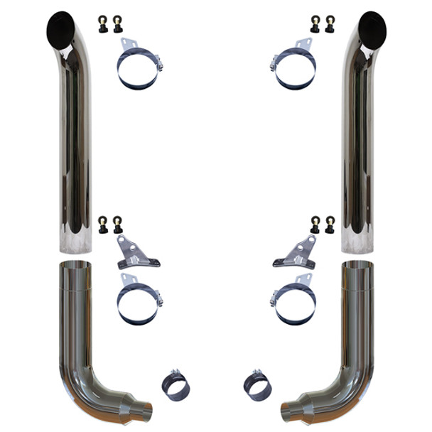 6 X 108 Inch Chrome West Coast Exhaust Kit W/ 6-5 Inch Elbows & 52 Inch Spools Fits Peterbilt 357, 378, 359, 379, 389, 589