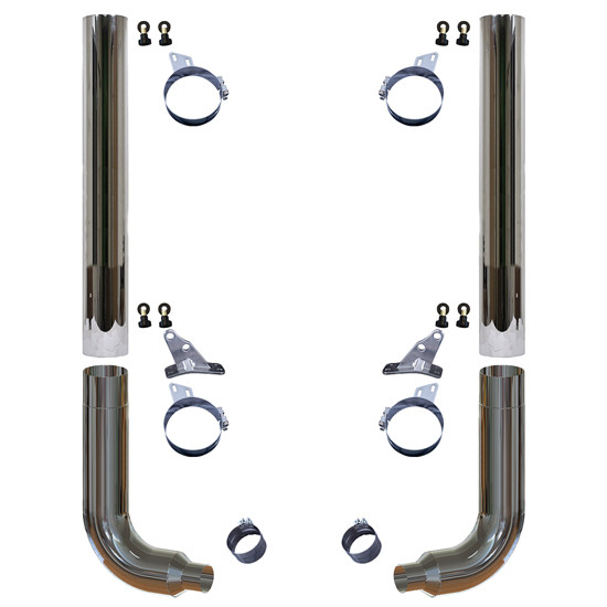 7 X 108 Inch Chrome Flat Top Exhaust Kit W/ 7-5 Inch Elbows & 55 Inch Spools Fits Peterbilt 357, 378, 359, 379, 389, 589