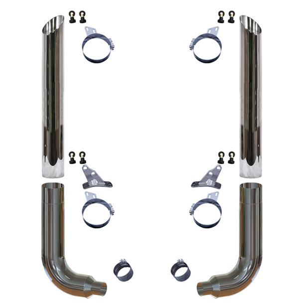 7 X 108 Inch Chrome Miter Top Exhaust Kit W/ 7 - 5 Inch Long Drop 90-Degree Elbows & 55 Inch Spools Fits Peterbilt 357, 378, 359, 379, 389, 589