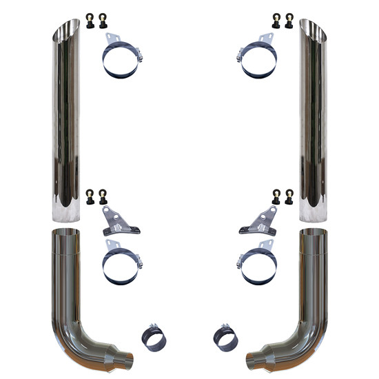 8 X 108 Inch Chrome Miter Top Exhaust Kit W/ 8 - 5 Inch Long Drop 90-Degree Elbows & 52 Inch Spools Fits Peterbilt 357, 378, 359, 379, 389, 589