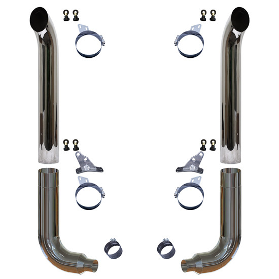 8 X 114 Inch Chrome West Coast Exhaust Kit W/ 8-5 Inch Retro Long Drop Elbows & 55 Inch Spools Fits Peterbilt 357, 378, 359, 379, 389, 589