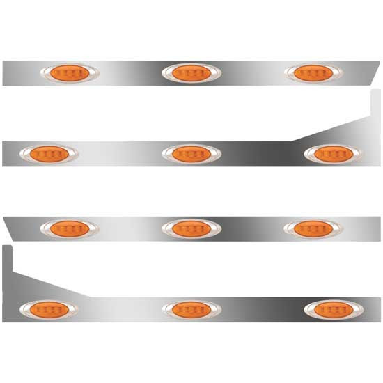 3 Inch Stainless Cab-Sleeper Panels W/ 12 Amber/Amber P1 Lights Fits Peterbilt 389 131 BBC 36/44 Inch Unibilt- W/ Extenders