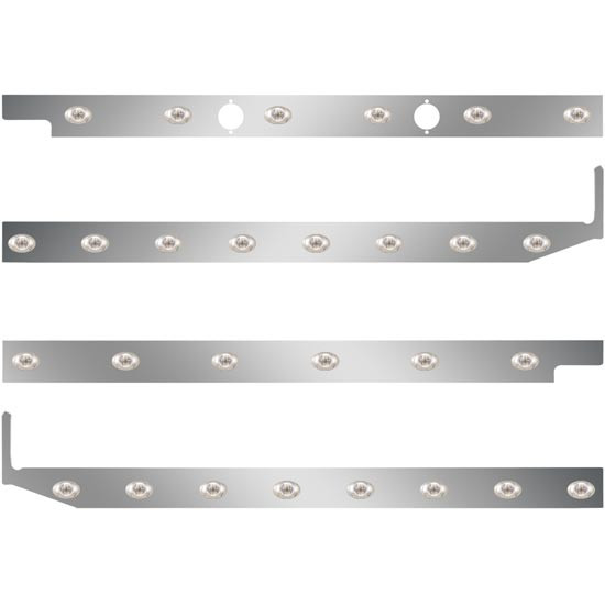 2.5 Inch Stainless Cab-Sleeper Panels W/ 28 P3 Amber/Clear LEDs Fits Peterbilt 567 121BBC, 579 123BBC W/ 44 Inch Sleeper W/ Extenders