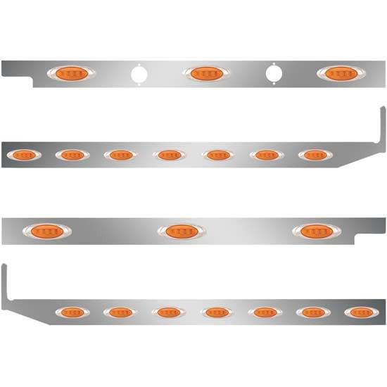 2.5 Inch Stainless Steel Cab-Sleeper Panels W/ 20 P1 Amber/Amber LEDs Fits Peterbilt 567 121BBC, 579 123BBC W/ 72 Inch Sleeper W/ Extenders