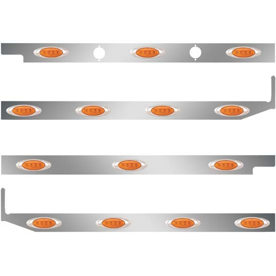 2.5 Inch Stainless Steel Cab-Sleeper Panels W/ 14 P1 Amber/Amber LEDs Fits Peterbilt 567 121BBC, 579 123BBC W/ 44 Inch Sleeper W/ Extenders