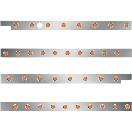 2.5 Inch Stainless Cab-Sleeper Panels W/ 36 - 3/4 Inch Amber/Amber LEDs Fits Peterbilt 567 121BBC, 579 123BBC W/ 80 Inch Sleeper W/O Extenders