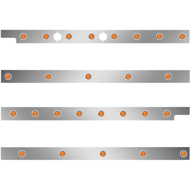 2.5 Inch Stainless Steel Cab-Sleeper Panels W/ 26 - 3/4 Inch Amber/Amber LEDs Fits Peterbilt 567 121BBC, 579 123BBC W/ 44 Inch Sleeper W/O Extenders