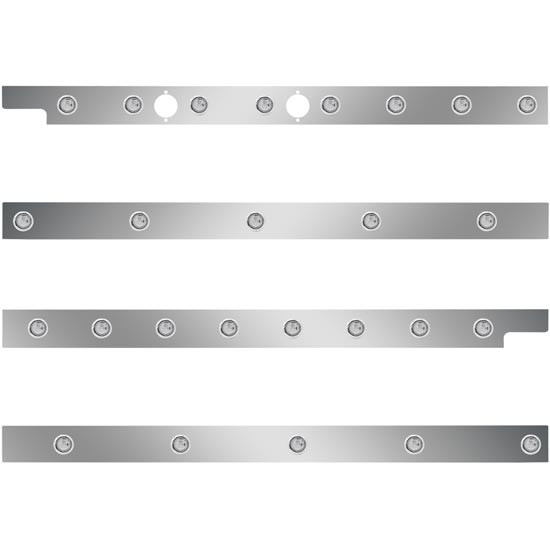 2.5 Inch Stainless Cab-Sleeper Panels W/ 26 - 3/4 Inch Amber/Clear LEDs Fits Peterbilt 567 121BBC, 579 123BBC W/ 44 Inch Sleeper W/O Extenders