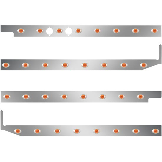 2.5 Inch Stainless Steel Cab-Sleeper Panels W/ 32 P3 Amber/Amber LEDs Fits Peterbilt W/ 44 Inch Sleeper W/ Extenders