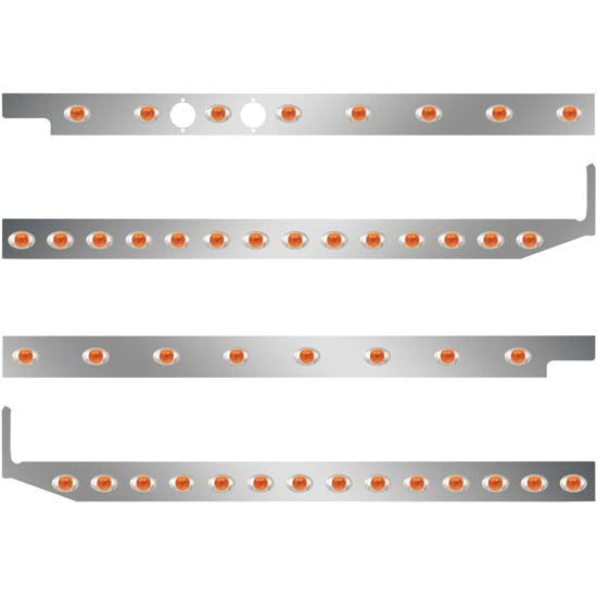 2.5 Inch Stainless Steel Cab-Sleeper Panels W/ 42 P3 Amber/Amber LEDs Fits Peterbilt 567 121BBC, 579 123BBC W/ 80 Inch Sleeper W/ Extenders