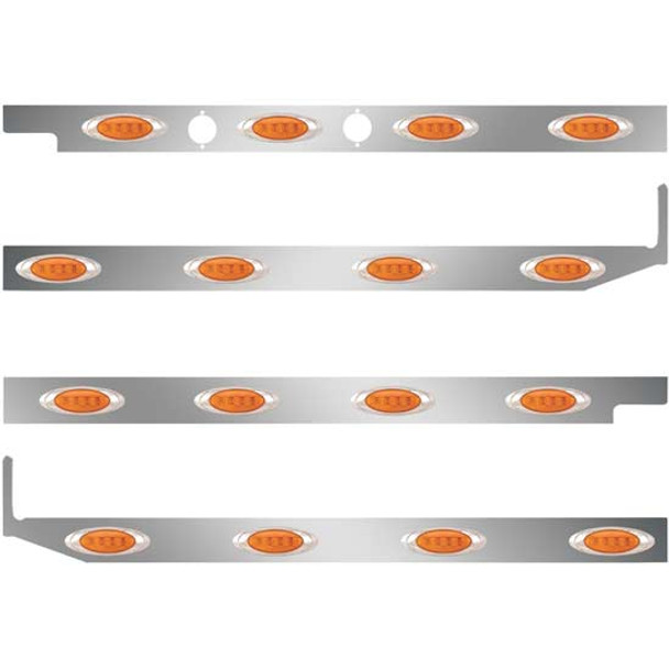 2.5 Inch Stainless Steel Cab-Sleeper Panels W/ 16 P1 Amber/Amber LEDs Fits Peterbilt W/ 44 Inch Sleeper W/ Extenders