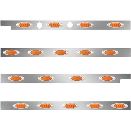2.5 Inch Stainless Steel Cab-Sleeper Panels W/ 18 P1 Amber/Amber LEDs Fits Peterbilt 567 121BBC, 579 123BBC W/ 72 Inch Sleeper W/O Extenders