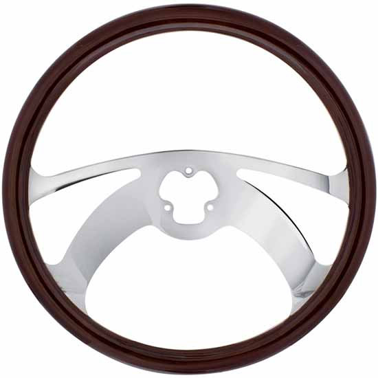18 Inch Wood Steering Wheel Kit W/ 4 Chrome Spoke With Scorpion Cutouts Fits Peterbilt 1998-2005