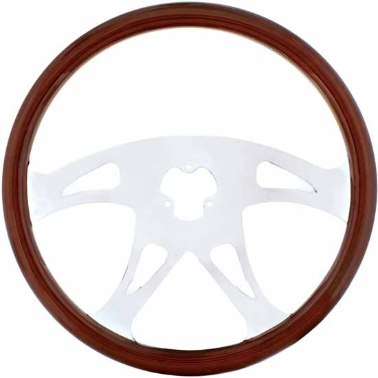 18 Inch Boss Wood Steering Wheel Kit W/ 4 Chrome Spoke With Slotted Cutouts Fits Peterbilt 1993-1998