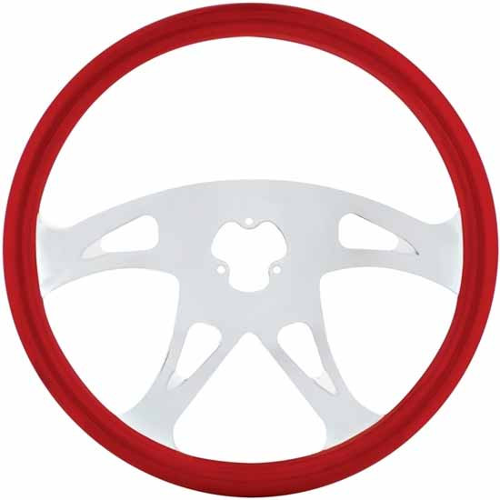 18 Inch Boss Red Wood Steering Wheel Kit W/ 4 Chrome Spoke With Boss Triangle Cutouts Fits Peterbilt 2006-2013