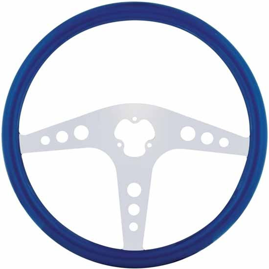 18 Inch Gt Blue Wood Steering Wheel Kit W/ 3 Chrome Spoke With Circle Cutouts Fits Peterbilt 1998-2005