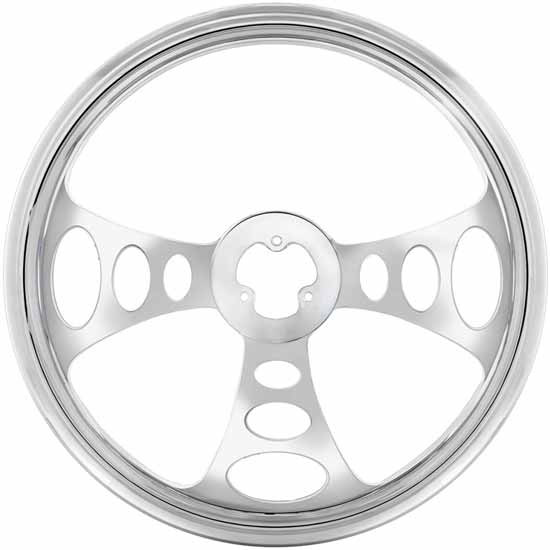 18 Inch Chrome Aluminum Steering Wheel Kit W/ 3 Chrome Aluminum Spokes With Oval Cutouts Fits Peterbilt 1993-1998