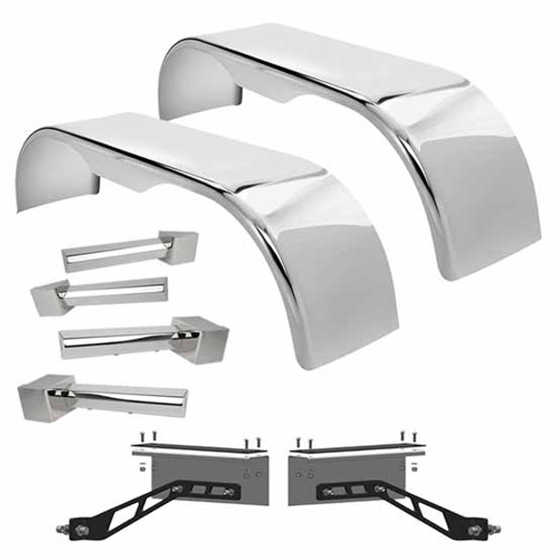 Hogebuilt 105 Inch Stainless Steel Low Rider Flanged Full Fender Kit Fits Kenworth W/ AG380 Air Suspension Hogebuilt 105 Inch Stainless Steel Low Rider Flanged Full Fender Kit Fits Kenworth W/ AG380 Air Suspension