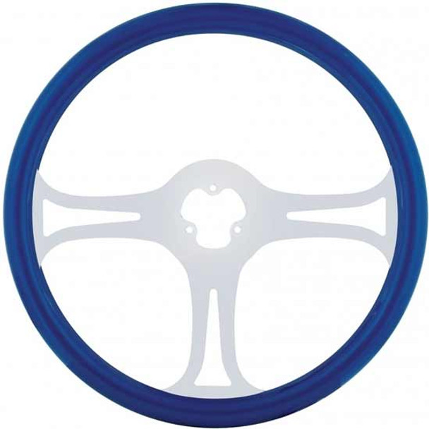 18 Inch Blue Wood Steering Wheel Kit W/ 3 Chrome Spoke With Blade Cutouts Fits Kenworth 2003-2013