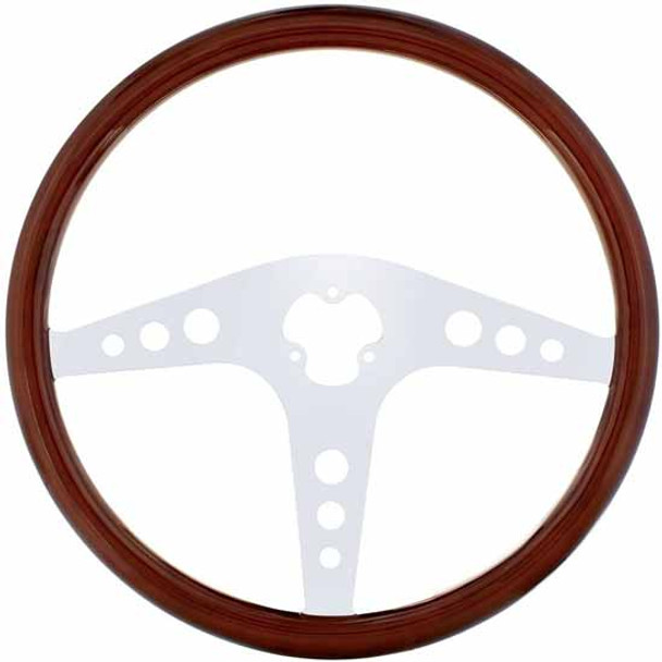 18 Inch GT Wood Steering Wheel Kit W/ 3 Chrome Spoke With Circle Cutouts Fits Kenworth 1997-2001 18 Inch GT Wood Steering Wheel Kit W/ 3 Chrome Spoke With Circle Cutouts Fits Kenworth 1997-2001