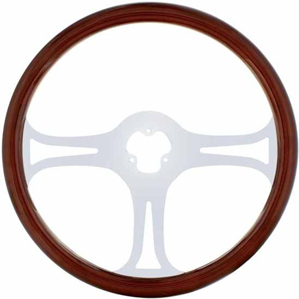 18 Inch Wood Steering Wheel Kit W/ 3 Chrome Spoke With Blade Cutouts Fits Kenworth 2003-2013 18 Inch Wood Steering Wheel Kit W/ 3 Chrome Spoke With Blade Cutouts Fits Kenworth 2003-2013