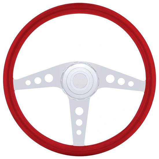 18 Inch GT Red Wood Steering Wheel Kit W/ 3 Chrome Spoke With Circle Cutouts Fits Kenworth 2001-2002