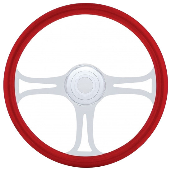 18 Inch Red Wood Steering Wheel Kit W/ 3 Chrome Spoke With Blade Cutouts Fits Kenworth 2003-2013