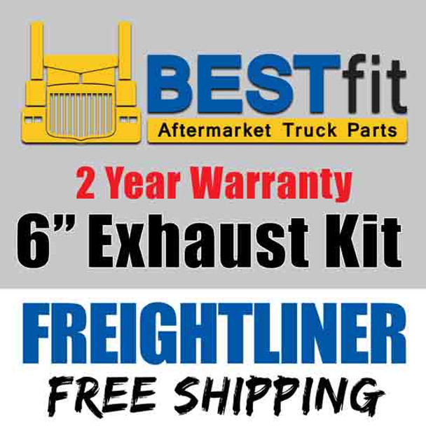6-5 X 114 Inch Chrome Exhaust Kit W/ Bull Hauler Stacks By BESTfit Fits Freightliner Coronado
