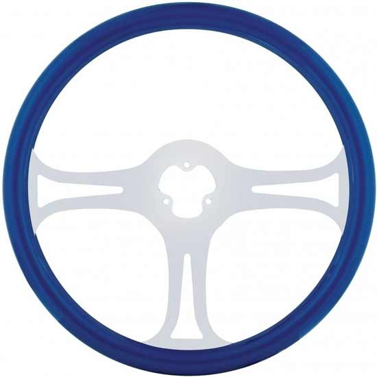 18 Inch Blue Wood Steering Wheel Kit W/ 3 Chrome Spoke With Blade Cutouts Fits Freightliner 1989-2006