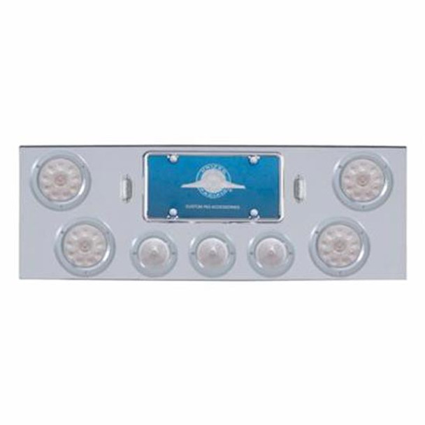 34 Inch Chrome Rear Center Panel W/ 4 Round 4 Inch Reflector Lights & 3 Round 2.5 Inch Beehive Lights - Red LED / Clear Lens