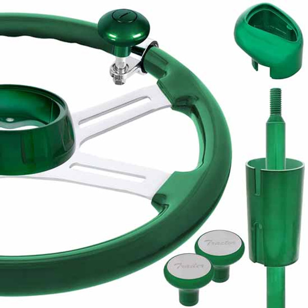 18 Inch Emerald Green Steering Wheel Kit W/ 6 Inch Shifter Extension & Shifter Accessories