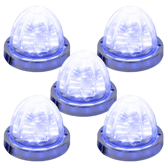 5 Pack Of 3.5 Inch Large Watermelon Style Dual Function Light W/ Stainless Steel Bezel & Blue LED/ Clear Lens By Legendary