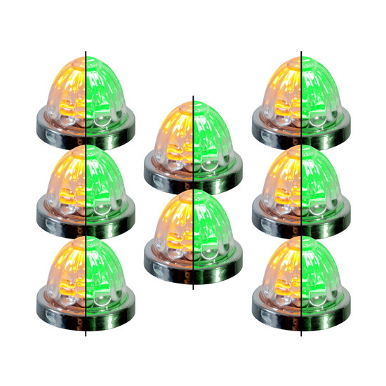 8 Pack Of 1.5 Inch Small Watermelon Style Dual Function & Tone Light W/ Chrome Bezel & Amber- Green LED/ Clear Lens By Legendary