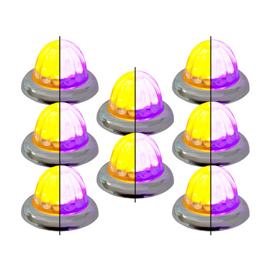 8 Pack Of 1.5 Inch Small Watermelon Style Dual Function & Tone Light W/ Curved Chrome Bezel & Amber- Purple LED/ Clear Lens By Legendary
