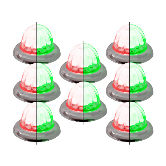 8 Pack Of 1.5 Inch Small Watermelon Style Dual Function & Tone Light W/ Curved Chrome Bezel & Red- Green LED/ Clear Lens By Legendary
