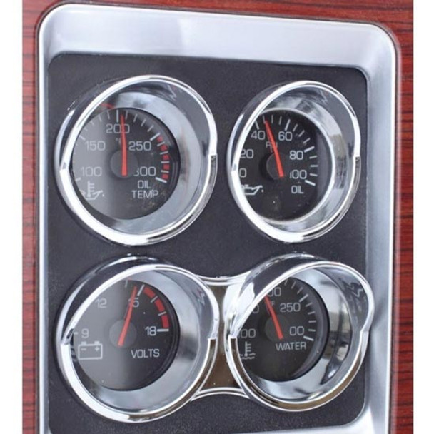 Chrome Plated Dual Small Gauge Bezel W/ Visors For Kenworth