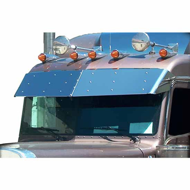 14.5 Inch Stainless Steel Standard Mount Drop Visor- 2 Piece Fits Peterbilt UltraCab