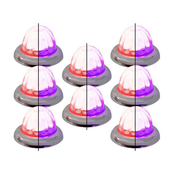 8 Pack Of 1.5 Inch Small Watermelon Style Dual Function & Tone Light W/ Curved Chrome Bezel & Red- Purple LED/ Clear Lens By Legendary