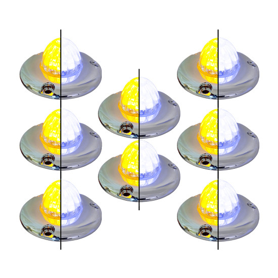 8 Pack Of 1.5 Inch Small Watermelon Style Dual Function & Tone Light W/ Flat Chrome Bezel & Amber- Blue LED/ Clear Lens By Legendary