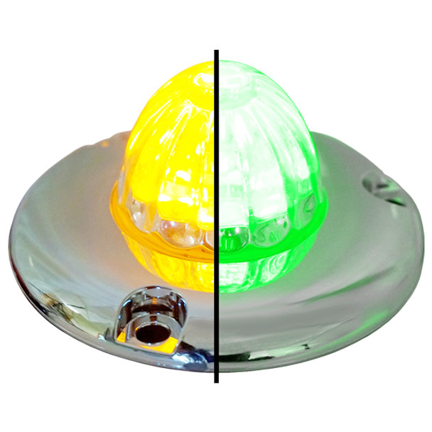 1.5 Inch Small Watermelon Style Dual Function & Tone Light W/ Flat Chrome Bezel & Amber- Green LED/ Clear Lens By Legendary