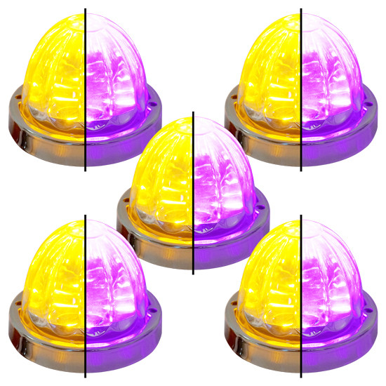 5 Pack Of 3.5 Inch Large Watermelon Style Dual Function & Tone Light W/ Stainless Steel Bezel & Amber- Purple LED/ Clear Lens By Legendary