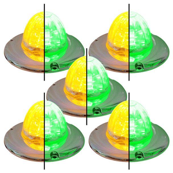 5 Pack Of 3.5 Inch Large Watermelon Style Dual Function & Tone Light W/ Flat Chrome Bezel & Amber- Green LED/ Clear Lens By Legendary